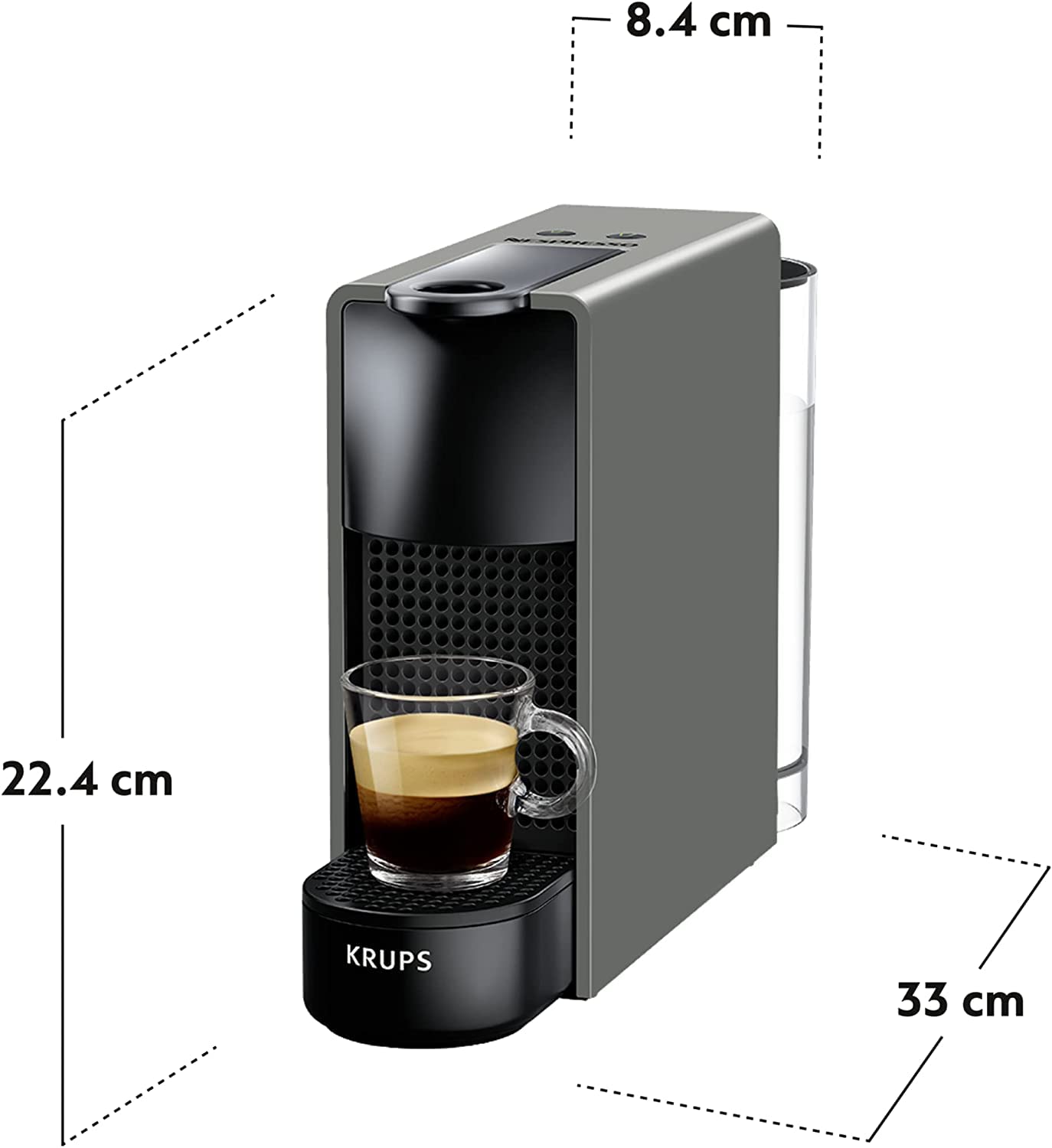 Nespresso Krups XN110BRD Essenza mini coffee capsule machine | 0.6 L | 19 bar | energy saving mode | grey | energy class A