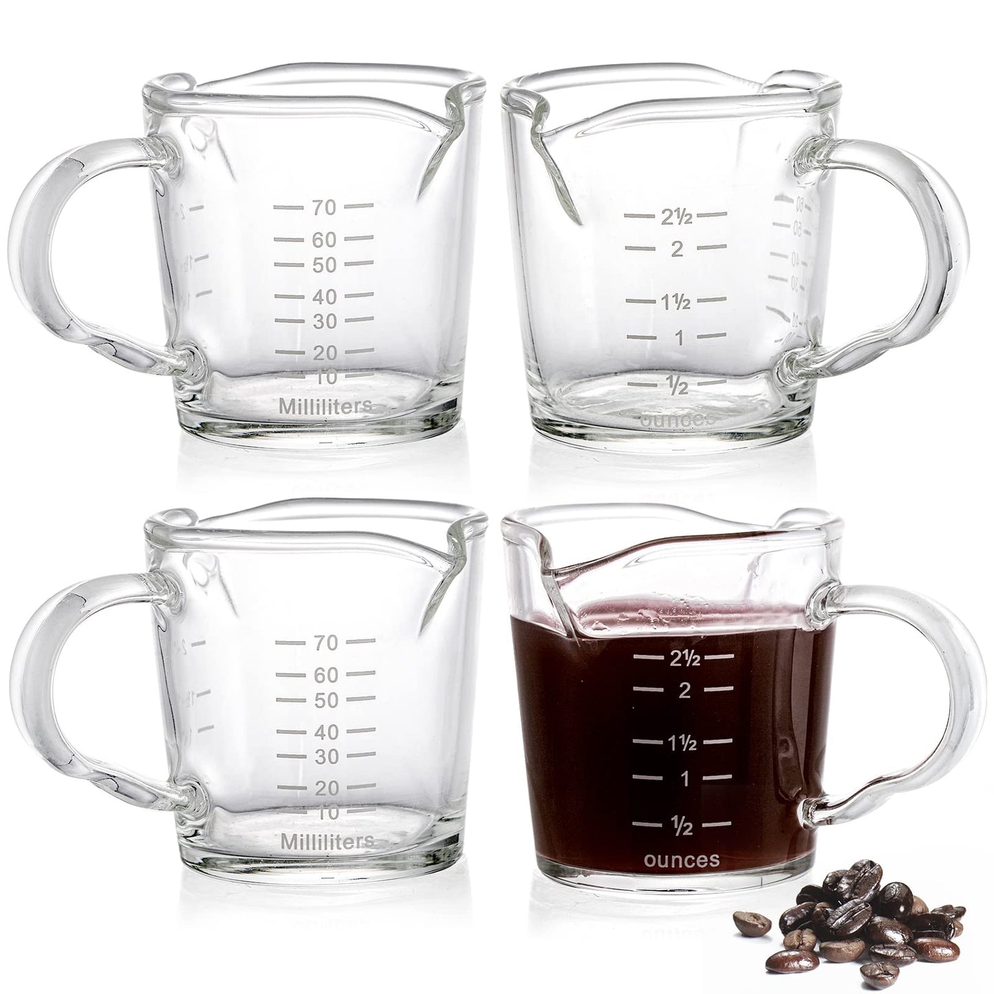 4 Pack Double Spouts Measuring Cups Espresso Shot Glass with Handle