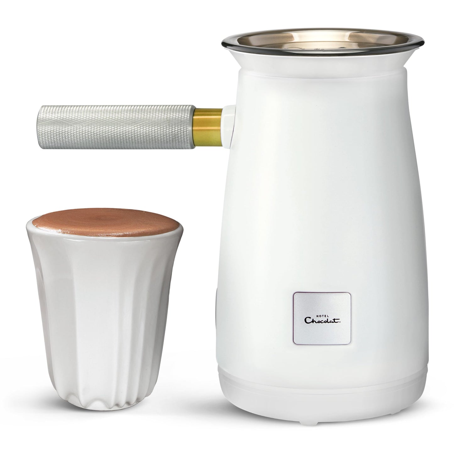 Hotel Chocolat Velvetiser - In-Home Hot Chocolate Machine - Barista-Grade Hot Chocolate Maker - Complete Starter Kit - White Edition - 2 Ceramic Podcups & 10 Single-Serve Sachets