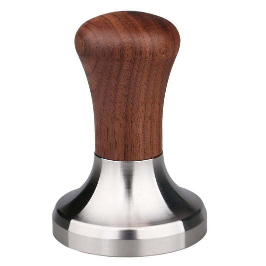 Coffee Tamper Espresso Press 304 Stainless Steel Flat Base Wooden Handle 58mm
