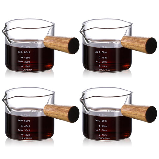 4 Pcs 75ML Espresso Shot Glass with Wood Handle
