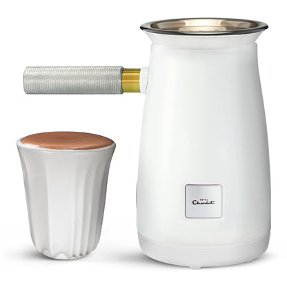 Hotel Chocolat Velvetiser - In-Home Hot Chocolate Machine - Barista-Grade Hot Chocolate Maker - Complete Starter Kit - White Edition - 2 Ceramic Podcups & 10 Single-Serve Sachets