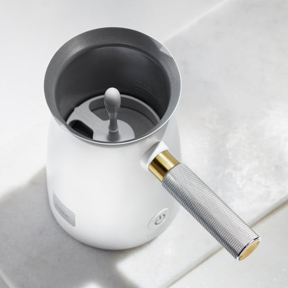 Hotel Chocolat Velvetiser - In-Home Hot Chocolate Machine - Barista-Grade Hot Chocolate Maker - Complete Starter Kit - White Edition - 2 Ceramic Podcups & 10 Single-Serve Sachets