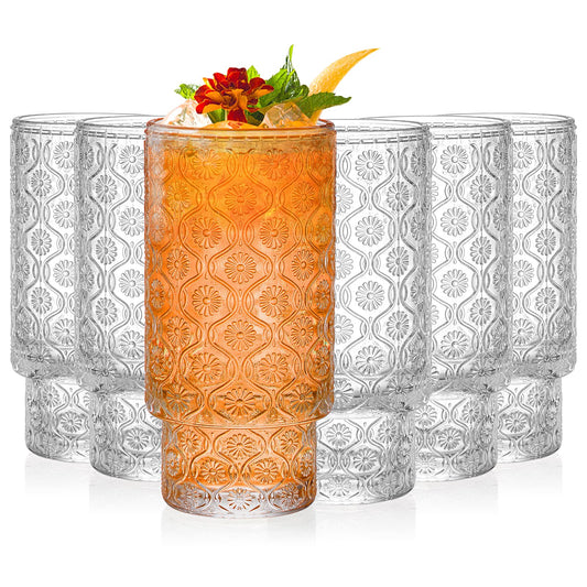 6 Pack Vintage Drinking Glasses, 12 OZ